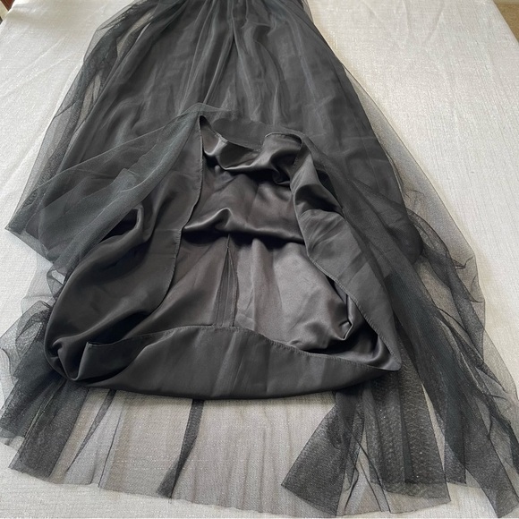 Amsale Black Tule Mesh One Shoulder Evening Formal Gown Maxi Dress Sz 2 Prom - Picture 9 of 10